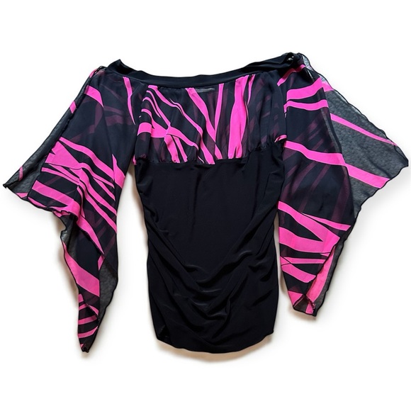 Y2K Forever 21 Chiffon Pink and Black Zebra Stripes Black Elastic Waist Size L - Picture 3 of 7